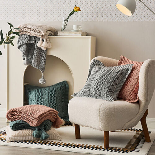Funda de cojín cuadrada de punto grueso de color liso para sofá de dormitorio funda de almohada decoración - Imagen 12 de 37