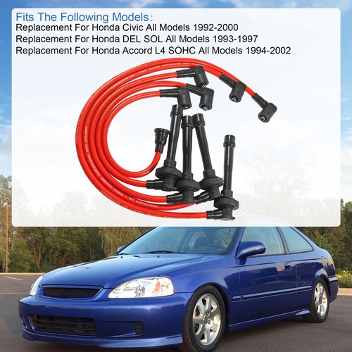 JDMSPEED RED 10.5MM SPARK PLUG WIRE SET FIT 1998-2002 HONDA ACCORD 2.3L DX LX EX - Picture 4 of 7