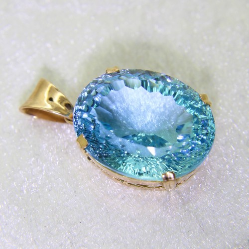 Colgante grande de oro rosa de 14 k 14 quilates con topacio azul suizo corte cóncavo de 27,5 quilates - Imagen 2 de 11