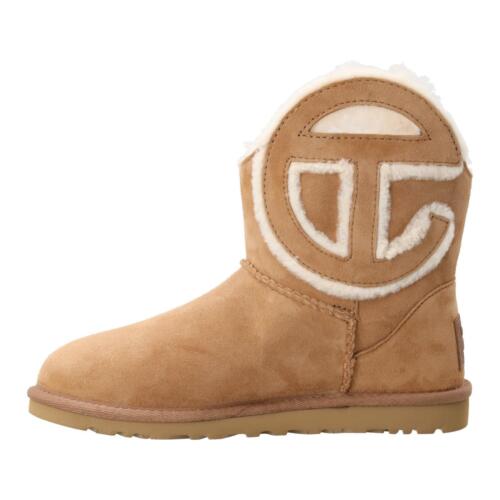 Ugg x Telfar Mini Ankle Boot Brown Shearling Suede Pull On Flat Heel Comfort - Picture 5 of 11