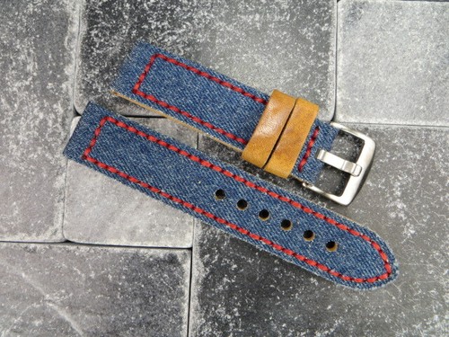 New 20mm BIG CANVAS Italian Leather Strap Blue Denim Watch Band BREITLING 20 - Picture 18 of 21