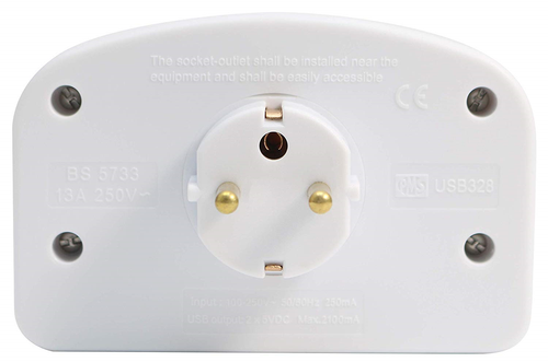 UK to European or Intercontinental Travel Adaptor with Two USB Ports 1351PP - Picture 5 of 6