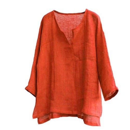 Men's Cotton Linen V-neck Shirt Loose Breathable Long Sleeve Yoga Blouse T-shirt - Picture 19 of 21