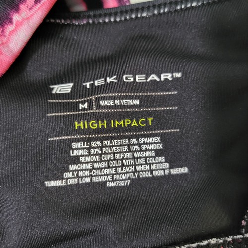 Tek Gear Sports Bra Womens Medium Pink Purple Black High Impact Racerback - Picture 7 of 8