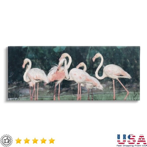 Flamingos Canvas Print Wall Art Green Nature Animal Painting Ready to Hang New