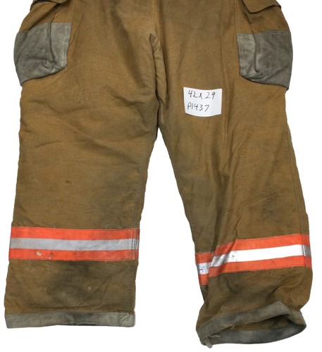 42x29 Quaker Firefighter Turnout High Back Pants Brown w/ Orange Stripes P1437 - Picture 7 of 9