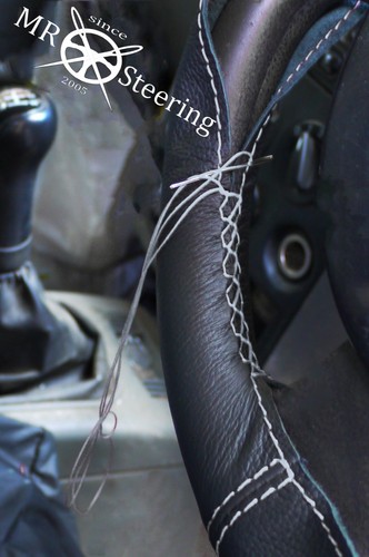 PARA CITROEN C8 2002-2010 CUBIERTA VOLANTE CUERO NEGRO REAL CON CORREA GRIS - Imagen 2 de 5