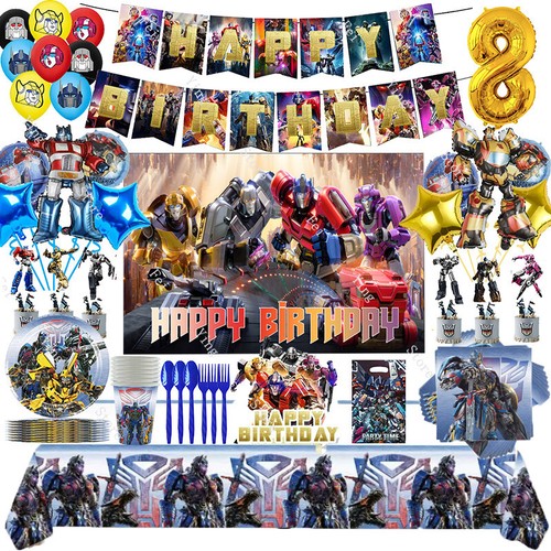 Transformers Birthday Party Decoration Disposable Tableware Supplies Banner Cake