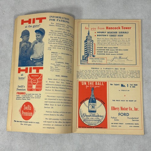 Tarjeta de puntuación del programa oficial Fenway Park 1960 Boston Red Sox vs Chicago White Sox - Imagen 7 de 23