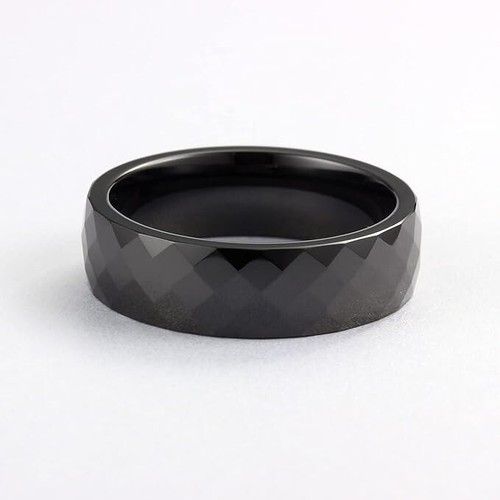 Black Ceramic Ring Flat Wedding Band Polished 6mm Size: P, S,U,W,Y in stock - Picture 4 of 5