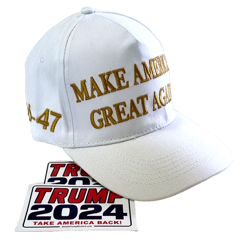 Trump OFFICIAL 45-47 Hat..2024..MAGA..Make America Great Again..White + 2 Decals - Picture 3 of 6