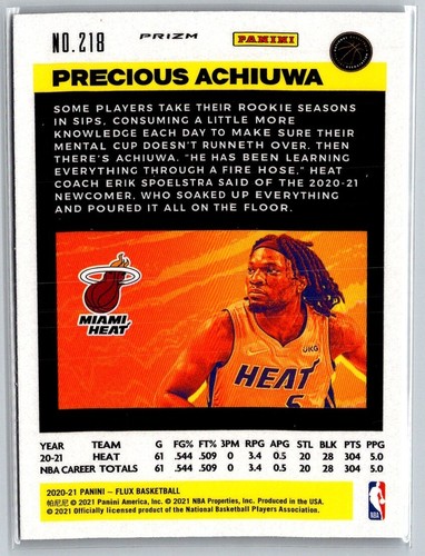 2020-21 PANINI FLUX MOJO PRECIOUS ACHIUWA RC MIAMI HEAT #218 - Picture 2 of 2