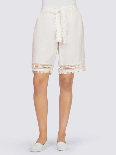 LINEA TESINI Damen Designer-Leinenshorts m. Spitze u. Gürtel, ecru - Bild 4 von 4