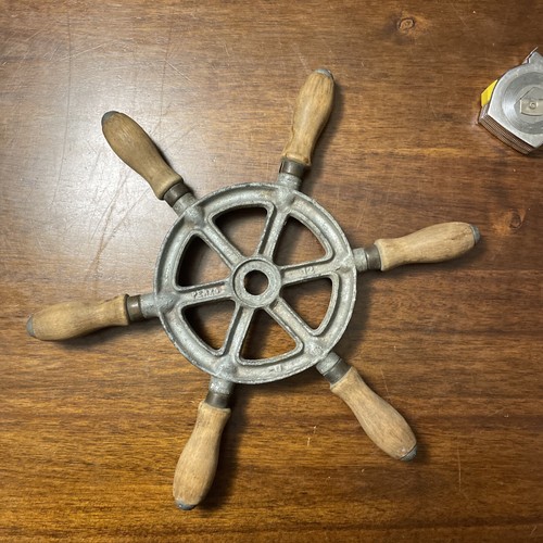 Antique  Galvanized 13" Perko #2 Ship wheel With handles, Nautical gifts - Picture 10 of 24