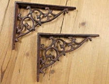 2 Antique Style Shelf Brace Wall Bracket Cast Iron Brackets Vine Garden Corbels