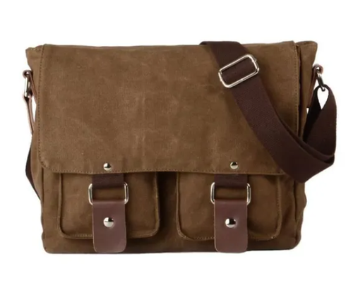 Besace Umhängetasche Vintage Canvas für Damen und Herren braun 30x9x26 cm - Bild 5 von 5