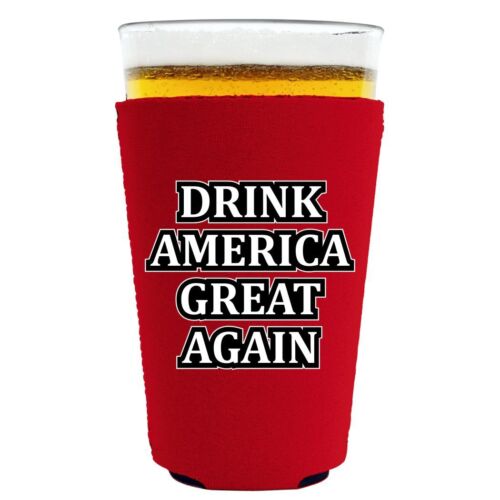 Drink America Great Again Beer Funny Neoprene Pint Glass Coolie Trump Make MAGA - Picture 3 of 6