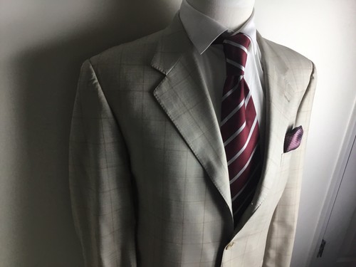 Canali men,s Beige Plaid Wool Sports Blazer SZ-44R - Picture 4 of 8