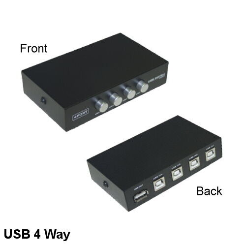 Kentek USB USB A to B 4 Way Mini Data Transfer Switch Box I/O ABCD Port PC - Afbeelding 1 van 1