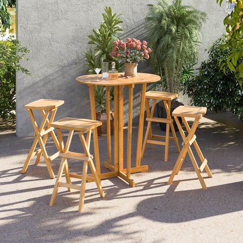Outdoor Bar Stools Set of 4 w/ Countered Seat & Footrest Patio Bistro Stools - Picture 3 of 7