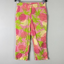 Vintage Lilly Pulitzer Pineapple Print Crop Pants Womens 6 Cotton Pink Yellow
