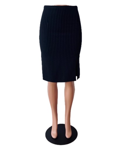 Armani Collezioni Black Crepe Double Slit Pinstripe Pencil Skirt Size US 4/IT 40 - Picture 2 of 12
