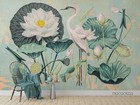3D Watercolor Crane Lotus Self-adhesive Removeable Wallpaper Wall Mural 144