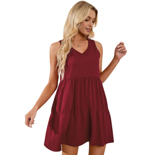 Women Summer V Neck Midi Tank Dress Ladies Casual Elastic Sleeveless Sundress - Picture 17 of 18
