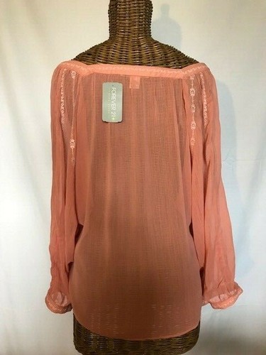 FOREVER 21 - PEACH CREAM LONG SLEEVE BLOUSE - XL - Picture 2 of 3