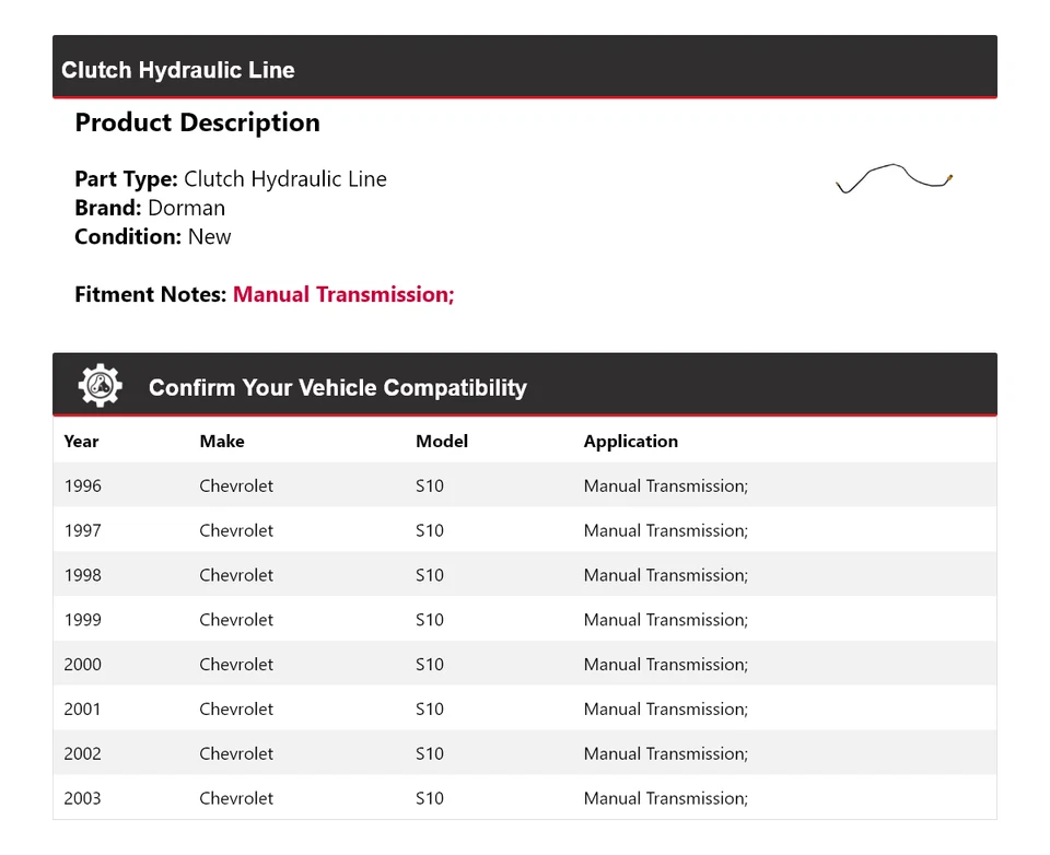 Línea hidráulica embrague Chevrolet S10 Dorman 1996-2003 1997 1998 1999 2000 Foto 2 de 4