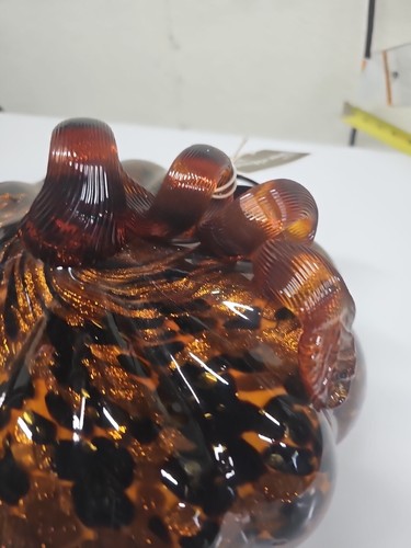 Pier One/Art Glas mundgeblasen Gold Swirl Leppard Kürbis lockiger Stiel 9 Zoll - Bild 5 von 14