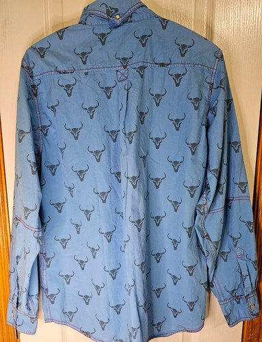 Barn Fly Herren Western Hemd Medium Cattle Longhorn Totenkopf blau mit roten Nähten - Bild 3 von 12