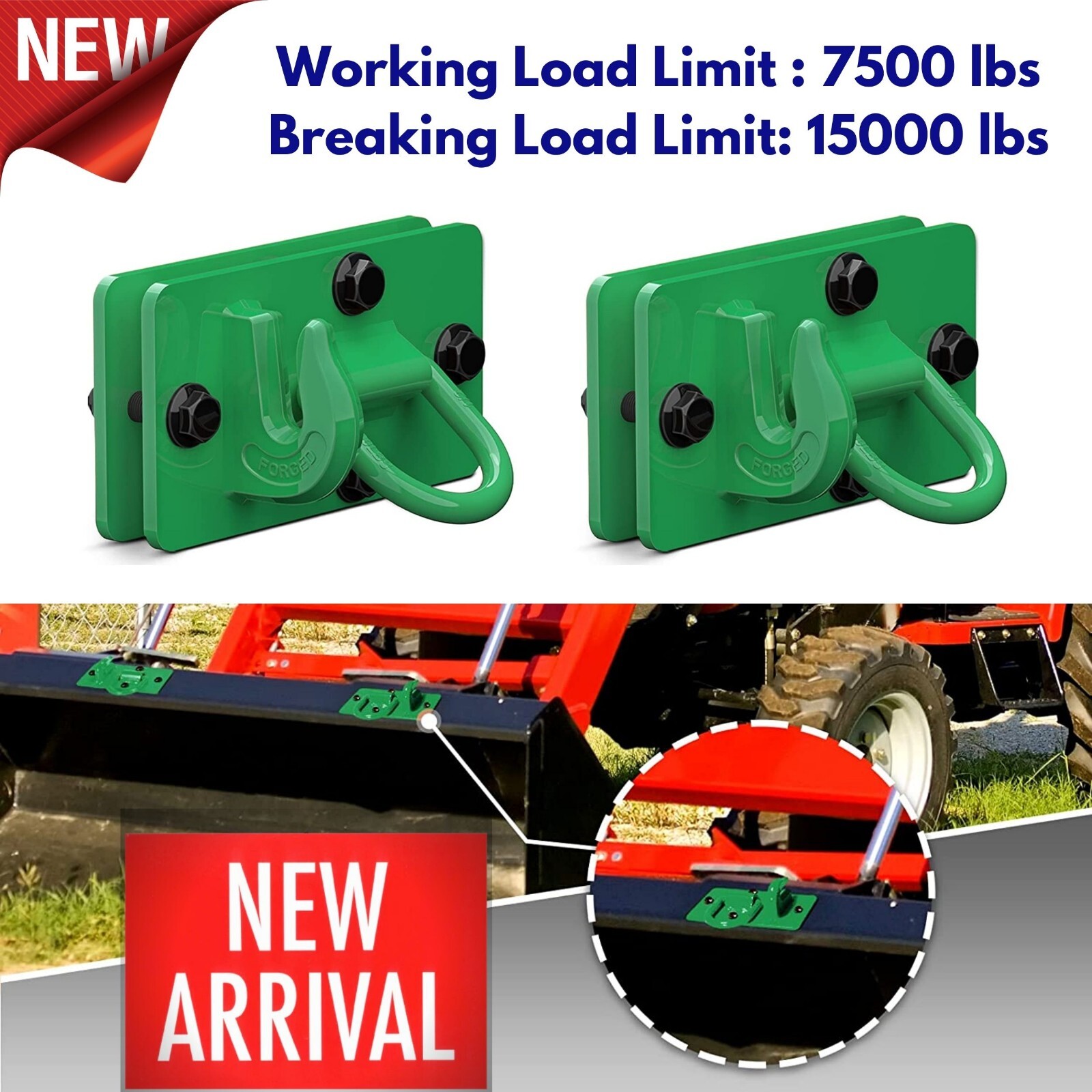 2pk Tractor Bucket Grab Hooks w/ Tie Down Ring for UTV Truck Kubota