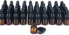 Eassen 50Pcs 1Ml Amber Mini Glass Dropper Bottles, Small Amber Sample Bottle wit
