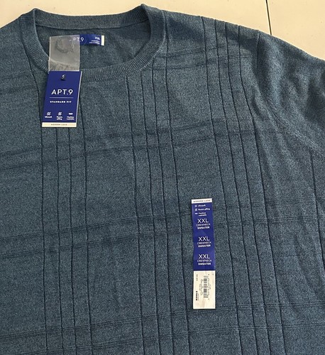 APT. 9 Sweater Men’s XXL Teal Merino Wool Blend Modern Luxe Crewneck Ultra Soft - Picture 2 of 9