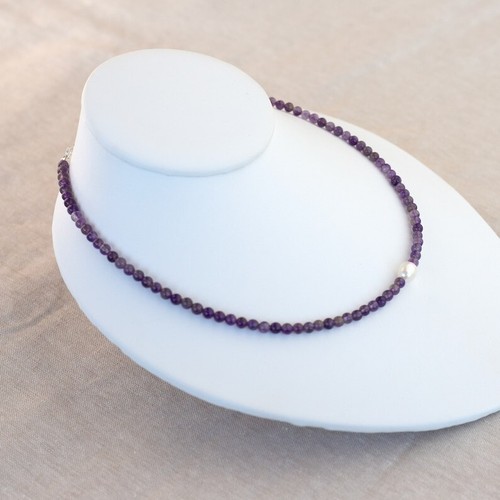 Collana donna perle e ametista 2 pietre preziose rotonde multi lisce 4-5 mm perline 18" - Foto 11 di 12