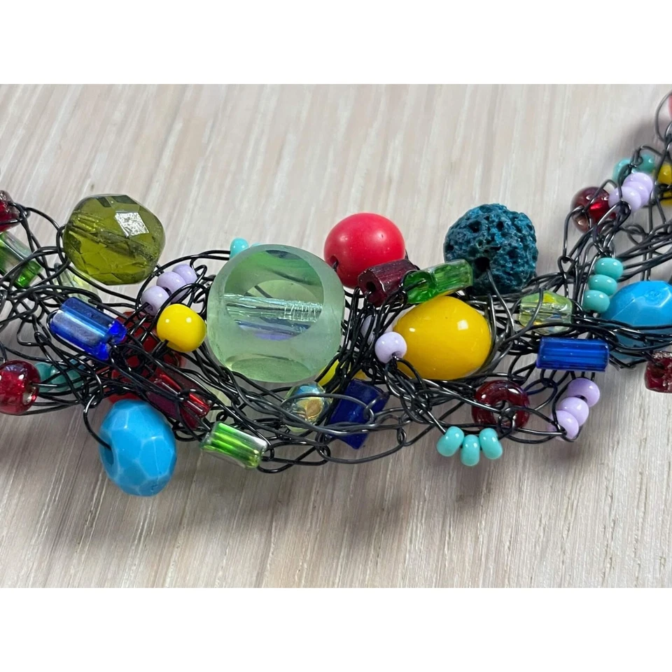 Handgefertigte bunte Draht gehäkelte Perlen Halskette einzigartig künstlerisc... - Bild 4 von 4