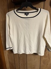 Jones New York Signature Wide Sleeve Crop Sweater Ivory / Black Size M