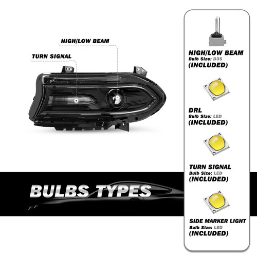 Faro LED izquierdo/derecho para Dodge Charger 2015-2021 con proyector DRL HID/Xenón - Imagen 35 de 38