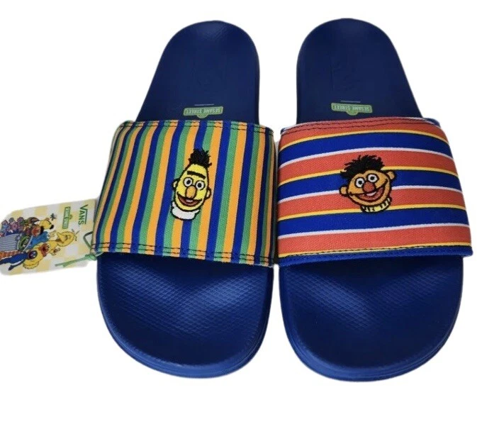 (Uomo 11) VANS X SESAME STREET ERNIE AND BERT SLIDES BLU ROSSO GIALLO NUOVO!
