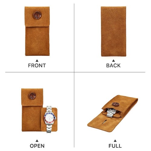 Rindsveloursleder Uhr Aufbewahrungstasche Tasche Handarbeit Holz Knopfverschluss Geschenk - Bild 4 von 7