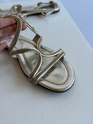 Jimmy Choo Womens Flat Sandals Size 40 Metallic Silver/ Gold Straps - Picture 7 of 20