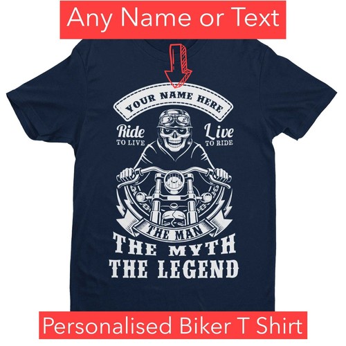 PERSONALISED BIKER T Shirt YOUR NAME TEXT The Man The Myth The Legend Gift Idea - Picture 6 of 11
