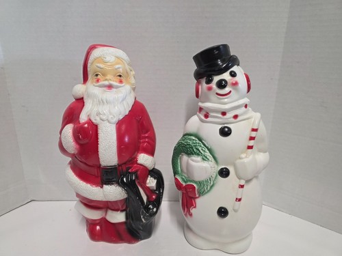 Vintage 1968 Kunststoff Empire Weihnachtsmann & Schneemann Weihnachten Blasform Lichter 13"
