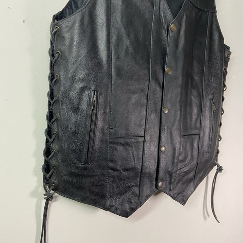 Event Leather Motorcycle Riding Vest Mens SZ M Black Side Lace Snap Front Moto - Picture 8 of 14
