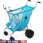 Quad Fold Beach Chair Cart Heavy Duty Steel Frame Utility Pouch Wheels New