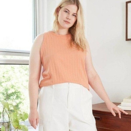 Ava And Viv Tank Top Womens 1X Peach Rib Knit Sleeveless Plus Size Stretch NWT - Picture 3 of 7