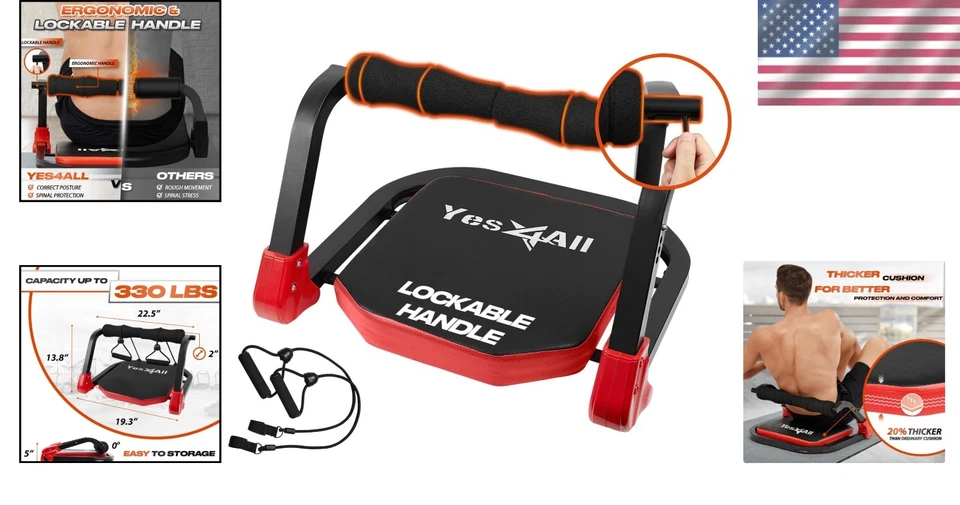 Ab Crunch Machine Foam Handle Resistance Bands Total Body Workout Equipment - Image 2 of 4