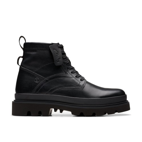 Clarks Mens Badell Hi WP Black Leather Casual Boots Shoes - Picture 1 of 5