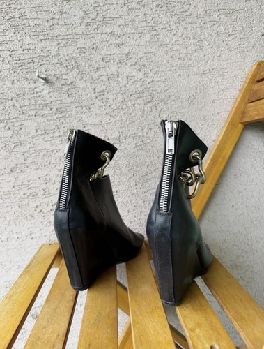 Rick Owens Black Leather Chain Wedge Ankle Boots - Picture 3 of 8